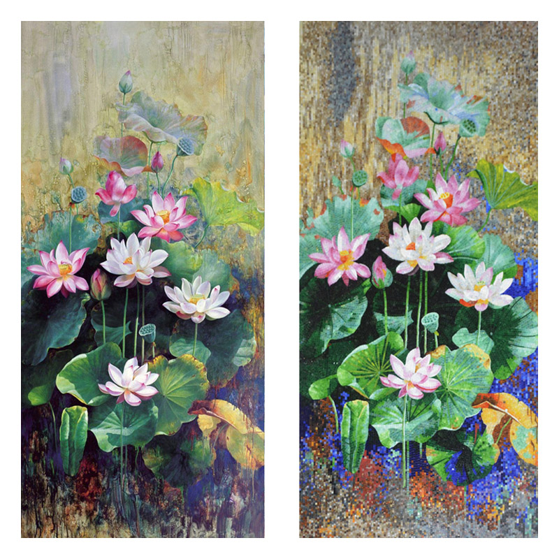 Zffm034 Lotus Flower Mosaic Pattern Design Kitchen Mosaic Wall Tiles